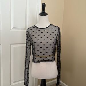 Chic Sheer Black Heart Pattern Blouse